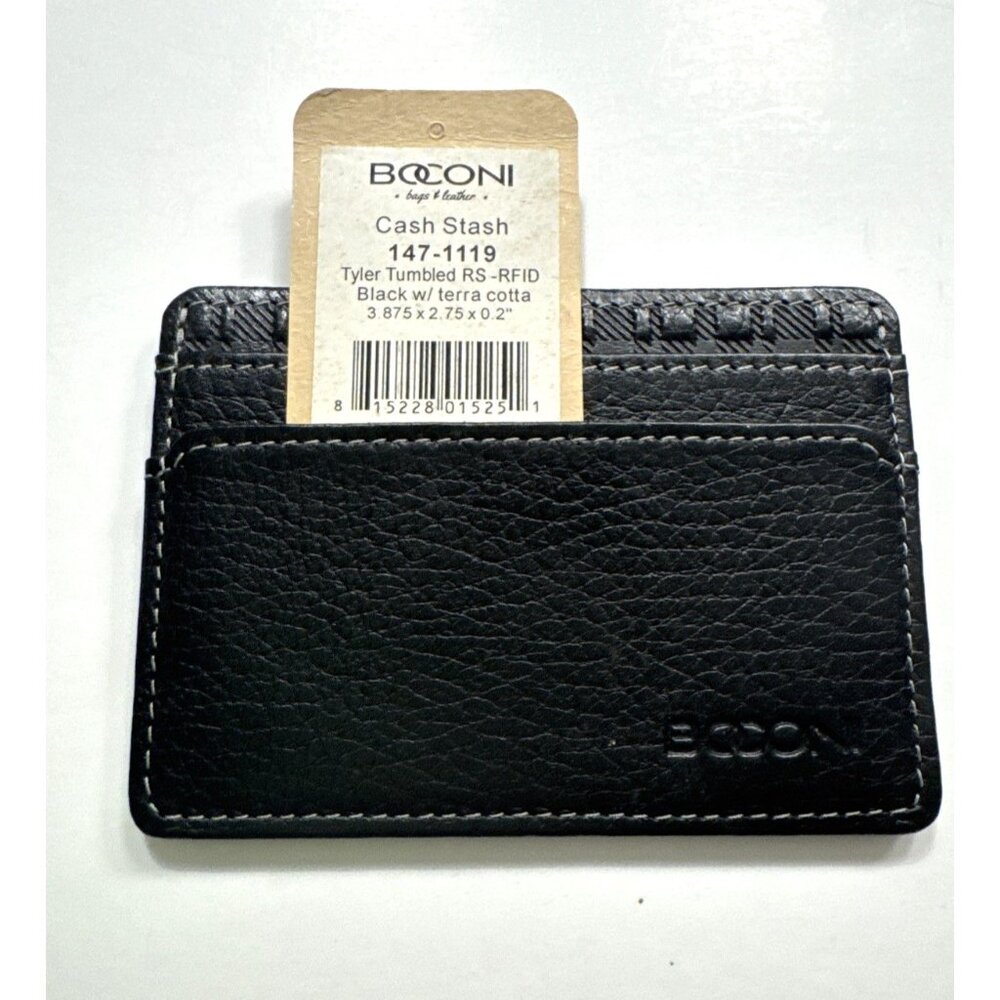 BOCONI RFID Black Pebble Leather Card Wallet NWT